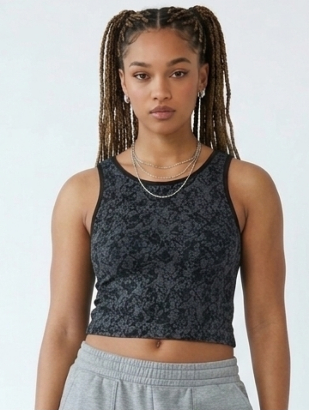 Tangerine Womens Seamless Cropped Length Active Black Gray Print Tank Top Size M